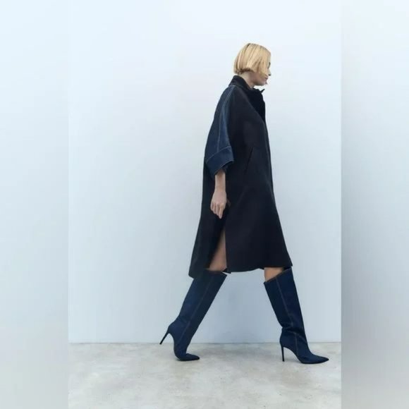 ZARA HEELED DENIM KNEE HIGH BOOTS NWT - Picture 2 of 11